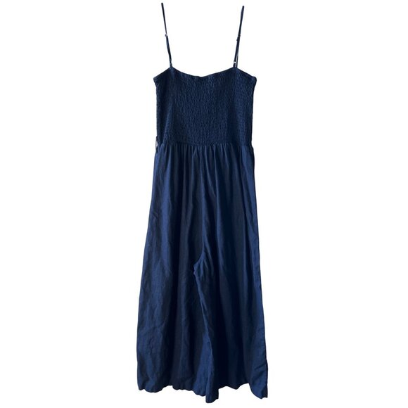 Black Linen Smocked Top Spaghetti Strap Jumpsuit Size L - Picture 4 of 7